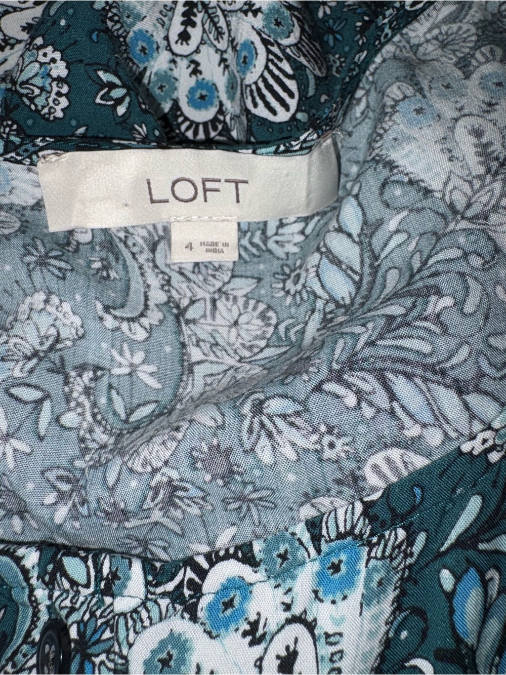 LOFT Green Floral Cap-Sleeve A-Line Dress Button Front  Size 4 - Picture 6 of 7